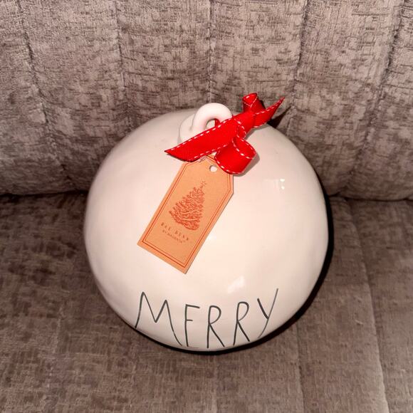 Rae Dunn Large 9.5" MERRY Christmas Ball Ornament Tabletop Decor - Picture 2 of 3